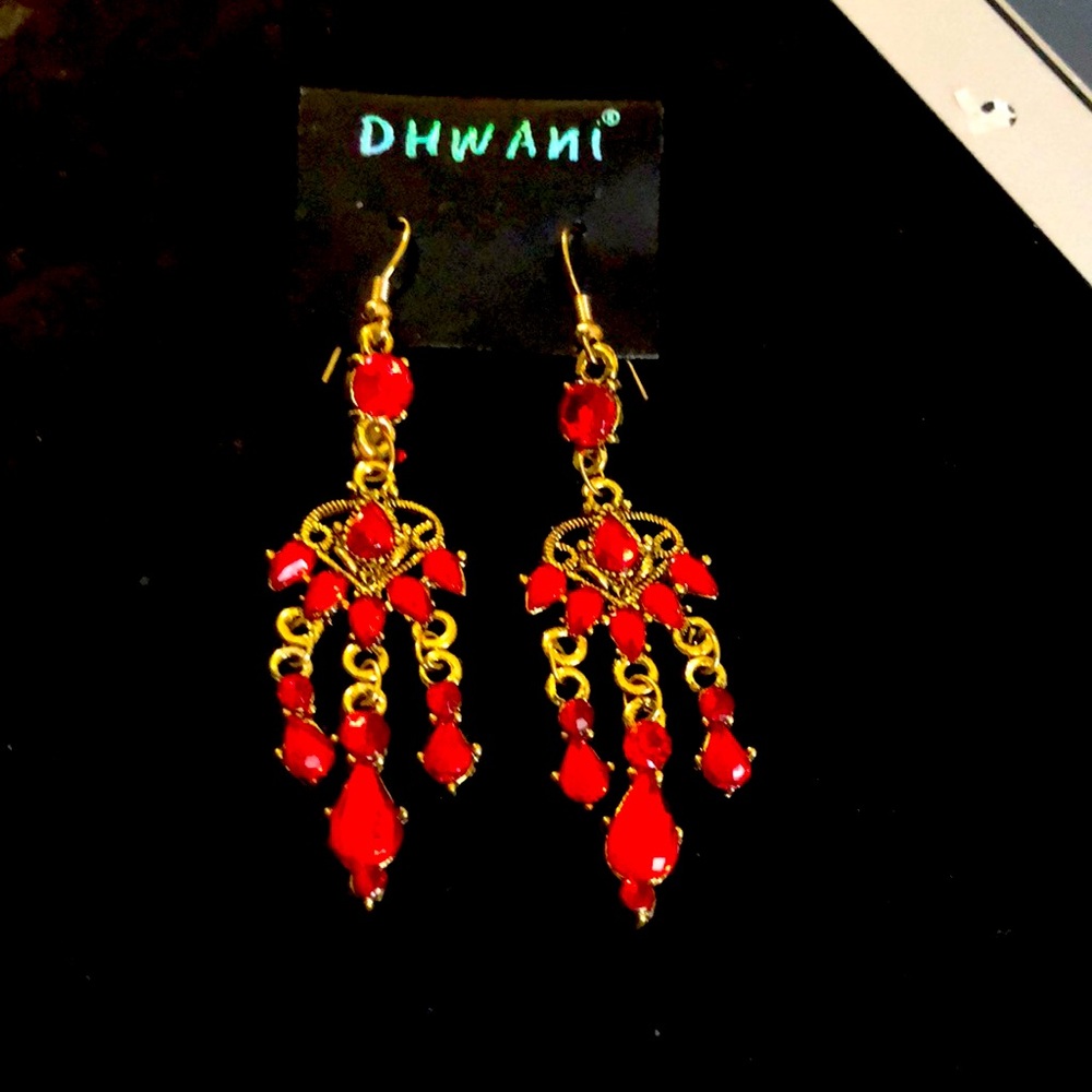 Brand new long red and gold earrings